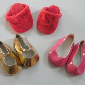 NEW 3 Pairs of Shoes Fits American Girl & other 18" Dolls ~ Gold ~ Pink ~ Red